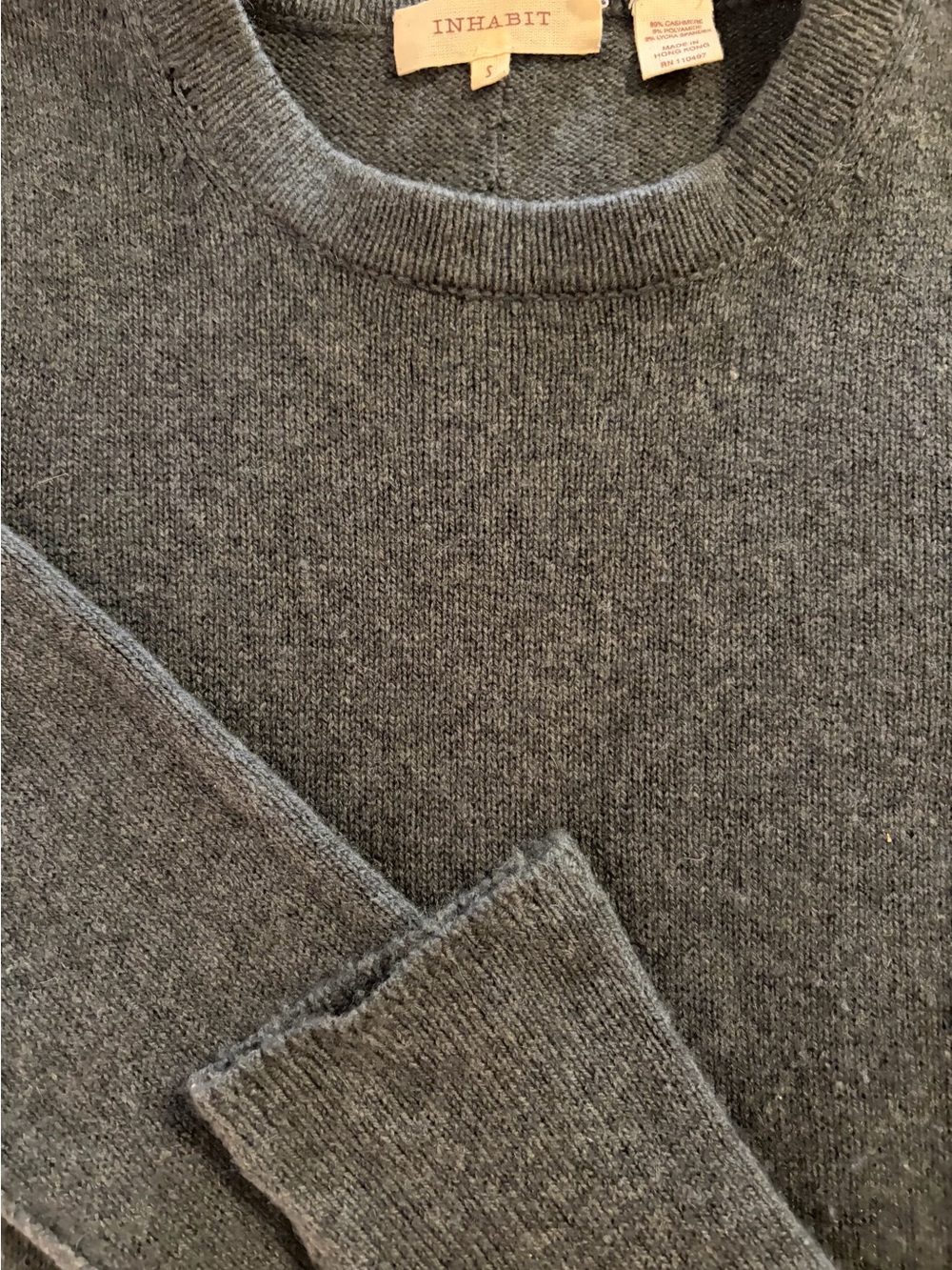 Inhabit Cashmere Gray/Green Crewneck Sweater - Women's Scoop/Crew